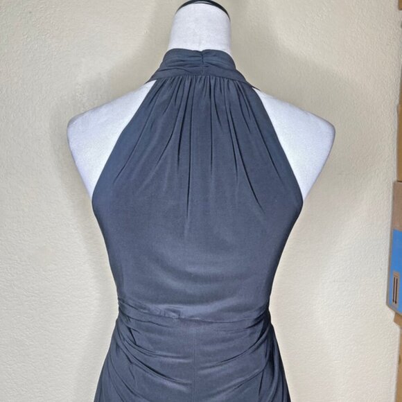 Evan Picone Women's Black Twisted Ruched Front V-Neck Wrap Dress Cocktail 12 - Picture 4 of 11